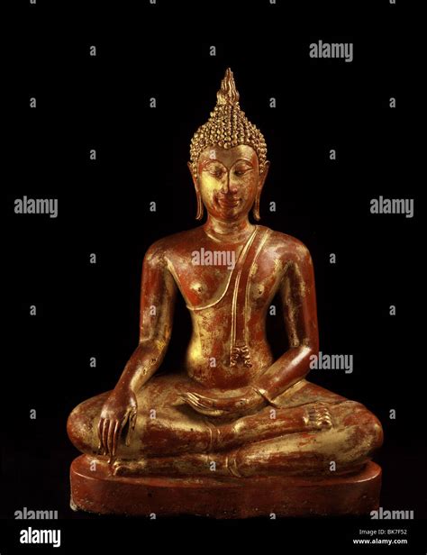 Buddha Statuette, Sukhothai Period:  Glistening Gold and Serene Expression!